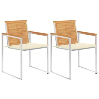 furnicato Gartenstuhl Holz-Gartenstühle aus Naturholz mit Cremeweißem Polster, 60x56x85 cm (2 St) weiß 56 cm x 85 cm x 60 cm