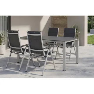 KETTLER KETTALUX-PLUS/Basic Plus Padded Sitzgruppe, silber/anthrazit, Alu/Textilene, Tisch 160x95 cm,  4 Klappstühle