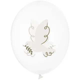 Luftballons Tauben 30cm 6er Set mit Aufdruck Latex Taufe Ballondeko Partyballons transparent/PartyDeco Taubenballonbündel x 6 Heilige Kommunion Taufe