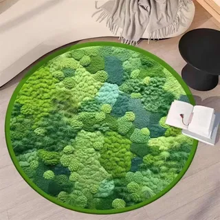 Lifup Moos Teppich Rund Teppich, Kuscheliger Kurzflor Teppich, Rutschfester Waschbarer Home Teppich Greene 120 x 120 cm