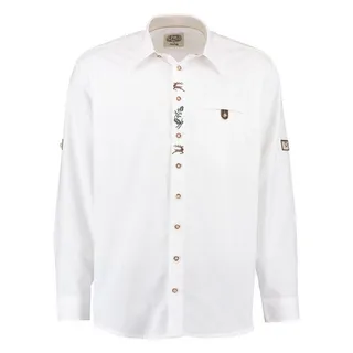 OS-Trachten Trachtenhemd Babuzi Langarmhemd mit Hirsch-Stickerei auf der Knopfleiste weiß 49/50