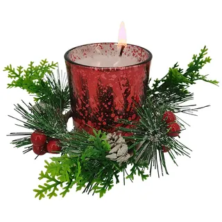 BestAlice Weihnachtskerzenringe mit Kerzenbecher, Kerzenringe für Säulen, Mini-Kränze für Kerzen, Ringe, Kränze, Kerzenringe für Rustikale Hochzeit, Tafelaufsatz, Weihnachtstischdekoration(C)