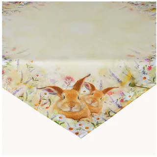 Raebel OHG Tischdecke Druck Osterhasen Wiese 110 x 110 cm Gelb