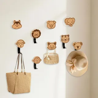 Kleiderhaken 9er-Pack - Holz Wandhaken - Selbstklebend/Zum Bohren - Tragkraft 3-5 kg - Für Kinderzimmer/Badezimmer - Inklusive Zubehör - Braun
