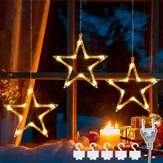DAZZTIME LED Sterne Weihnachtsbeleuchtung,3er Beleuchtung,Weihnachten Indoor Fenster Licht Dekoration,mit 8 Modi Stecker IP44,für Weihnachten,Hochzeit,Party,Schlafzimmer,Balkon Deko