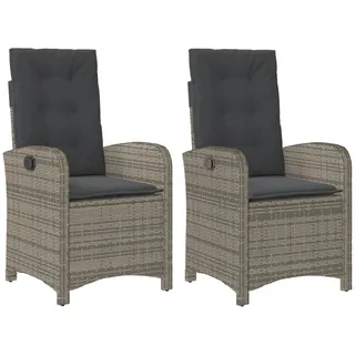 vidaXL Gartensessel mit Kissen 2 Stk. Verstellbar Grau Poly Rattan