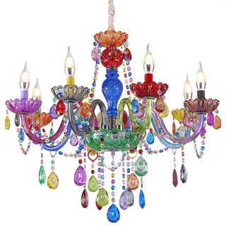 LANMOU Kristall Kronleuchter Wohnzimmer Deckenleuchten Moderne Bunte Kristallleuchter Schlafzimmer Lampe Glasleuchter for Kinderzimmer Mädchenraum Jungenzimmer,5lights