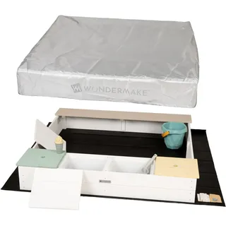 wondermake® Sandkasten mit Matschküche und Abdeckung weiß/bunt