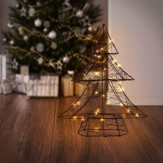 ECD Germany LED Deko Baum Weihnachten mit 30 warmweißen LEDs, 40 cm hoch, Metall, Schwarz, Weihnachtsbaum mit Beleuchtung & Timer, Innen, batteriebetrieben, Lichterbaum Tanne stehend Weihnachtsdeko