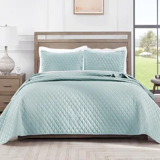 Exclusivo Mezcla Reversibel Tagesdecke mit Kissenbezüge, Leichte und Weiche Steppdecke Bettüberwurf für alle Jahreszeiten, Hellblau, 220x240 cm
