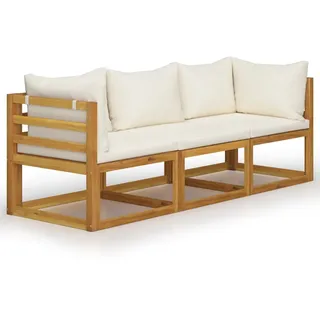 vidaXL 3-Sitzer-Gartensofa mit Auflage creme Akazie Massivholz