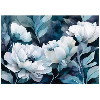 WallArena Fototapete Blumen Abstrakt Blau 350x250 cm