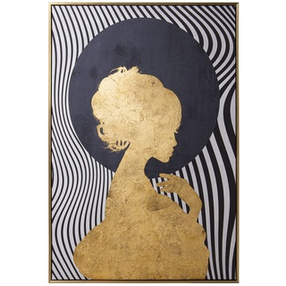 DRW Rechteckiges Leinwandbild mit Silhouette für Damen, in Weiß, Schwarz und Gold, 80 x 4 x 120 cm