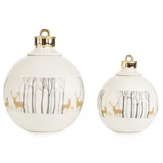 ABELLA Xmas 2 Keramik-Dosen Weihnachtskugel Rentier-Motiv Ø 13cm & 22cm
