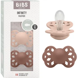 Bibs Schnuller Zweierpackung, bisphenol-A frei, Symmetrischer Silikonsauger, Symmetrischer Nippel. Silikon, 0-6 Monate 2er Pack), Infinity Symmetrischer Sauger aus - Blush / Woodchuck - Gr. M