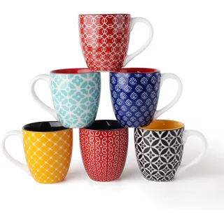 DOWAN Kaffeetassen Set 6er 560ml, Extra große Kaffeebecher Porzellan, Bunt