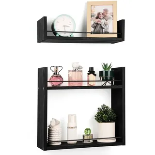 Belle Vous Bibliothek Belle Vous 2 Wandregale Natur/Schwarz, Rustikal Modernes Design schwarz