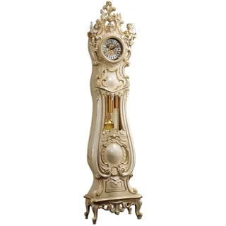 Casa Padrino Luxus Barock Standuhr Beige / Weiß / Gold - Prunkvolle Massivholz Pendeluhr im Barockstil - Barock Interior - Barock Standuhren - Luxus Qualität - Made in Italy