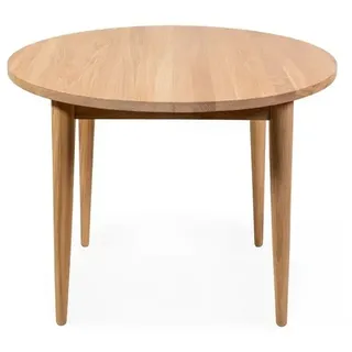 BO Eiche Esstisch, mit natürlichem Ölwachs-Finish, ⌀ 108 cm, 1 Verlängerung, Massivholz-Küchentisch im skandinavischen Design - Beige