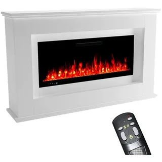GLOW FIRE Elektrokamin RHEA LED Kamin mit Heizung, Elektrischer Kamin mit 3D Feuer mit Heizung, 2 Dekorationen weiß 106 cm