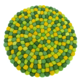 Filzuntersetzer aus Filzkugeln rund 22cm gelb grün Filz (Wolle) Handarbeit Topfuntersetzer bunt runder Filzkugeluntersetzer