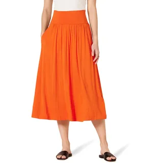 Amazon Essentials Damen Midirock aus Jersey zum Hineinschlüpfen, 66,0cm Länge, Orange, XS