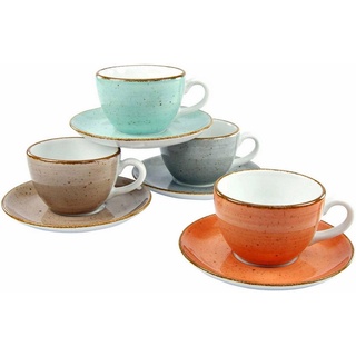 CreaTable Tasse Tassen Set VINTAGE NATURE, Porzellan, 4 Kaffeetassen, 4 Untertassen blau|bunt|grau
