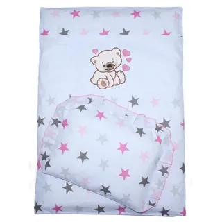 Primawela Babybettwäsche Kinderwagenset Baby Bettwäsche für Kinderwagen Bezüge Decke Kissen, 2 teilig rosa