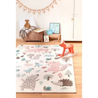 Sigikid Kinderteppich Forest, rechteckig, Höhe: 13 mm, Wald Tiere Design, Kurzflor beige|rosa 133 cm x 200 cm x 13 mm