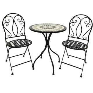 Lex 3 teilig Mosaik Eisen Set Gartenset Bistro Set Sitzgruppe klappbar Gartenmöbel : Komplett-Set