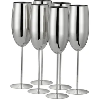 Oak & Steel 6 Silberne Champagner Gläser aus Edelstahl (280ml) - Bruchsichere Sektgläser/Prosecco Gläser mit Geschenkbox