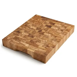 Eichen Schneidebrett 40x30x4 cm – Massives Stirnholz Schneidebrett aus Eiche mit Griffmulde – Extra Dickes Holz Schneidebrett für Fleisch, Gemüse & Brot – Profi Küchenbrett