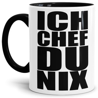 Chef-Tasse "Ich Chef Du nix" Beruf/Boss/Lustig/Spruch/Geschenk-Idee/Arbeit/Büro/Innen & Henkel Schwarz