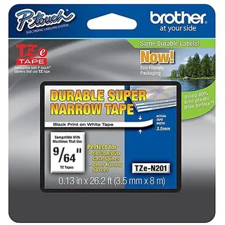 Brother TZe-N201 Schriftband weiß/schwarz 3,5mm/8m