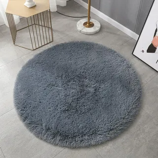 Mozzeilee Badematte Rund, Ultra Weich Zottelig Plüsch Mikrofaser Badezimmer Boden Badewannenseite Kreis Badteppich, Wasserabsorption Maschinenwaschbar Schlafzimmer Flur Fußmatten (Hellgrau, 40x40cm)
