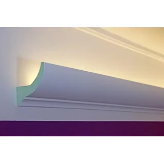 BENDU LED-Lichtvouten-Profile DBKL-75-PR für indirekte Beleuchtung Decke | 75x90mm BxH | Stuckleisten aus Hartschaum XPS | Wand-Leisten stabil, feinporig und feuchtraumtauglich