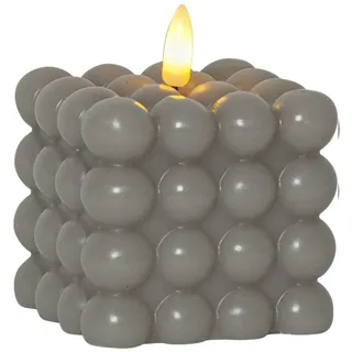 MARELIDA LED Kerze Bubble Würfel Cube Kerze Echtwachs 3D Flamme H: 9,5cm Timer grau