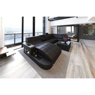 Sofa Dreams Wohnlandschaft »Wave - U Form Ledersofa«, Couch, mit LED, wahlweise mit Bettfunktion als Schlafsofa, Designersofa schwarz