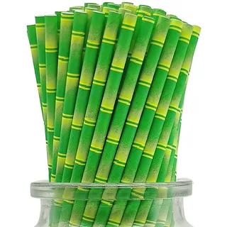 100 Stück Grün Bambus Strohhalme Papier, Biologisch Abbaubare Grüner Papier Cocktail Trinkhalme 19,7 x 0,6 cm für Limonaden, Säfte, Getränke, Bars und Restaurants - Stark und Langlebig