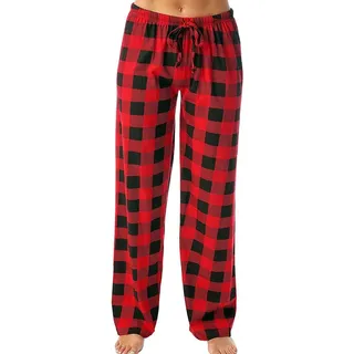 Pyjama Hose Damen Lang Kariert Rot Karierte Pyjamahose Damen Pyjamahose Weiche Schlafhose Dehnbare Schlafanzughose Super Soft Freizeithose Mit Kordelzug Nachtwäsche Hose Frauen Lounge Hosen Baumwolle - Small