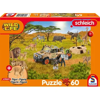 Schmidt Spiele Wild Life, In der Sarvanne, 60 Teile, mit Add-on (eine Original Figur Löwenjunge)