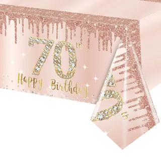 Tischdecke 70. Geburtstag Roségold,137x274 cm Tischdecke 70 Geburtstag Frauen,Rosé und Gold Deko 70. Geburtstag Frauen Tischdecke für Frauen 70. Geburtstag Party,Picknicks,Jubiläum Partyzubehör