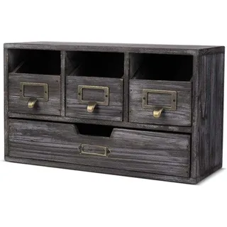 Unyqoos® Schreibtisch-Organizer aus Holz – Aufbewahrung mit 4 Schubladen, rustikal verbrannte Optik, dunkelbraun, für Büro, Kosmetik, Bastelbe... - Braun