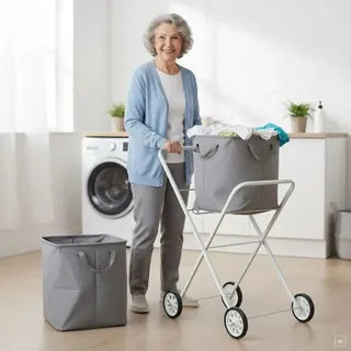 ABC home | Wäschekorbwagen – Ablagefläche – Klappbar – 92 cm H - Weiß