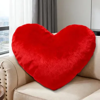 RANJIMA Herz Kissen, Rot Herzform Kissen aus Plüsch, Herzkissen Geschenk zum Geburtstag, Love Zierkissen Aesthetic Dekokissen für Wohnzimmer Sofa Kind Schlafzimmer Bett Hochzeit Dekor, 36x46 cm