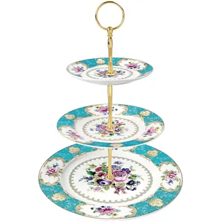 fanquare 3 Stufig Porzellan Tortenständer, Blau Blumen Vintage Cupcake Ständer, Anzeigeturm Tablett für Party, Geburtstag, Hochzeit