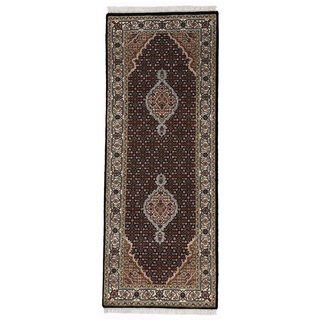 carpetfine Tabriz Mahi Läufer Teppich Schwarz 80x300 cm | Handgeknüpfter Teppich für Wohn- und Schlafzimmer