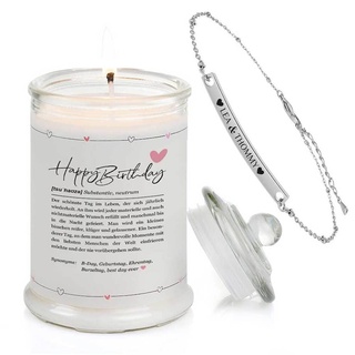 Himmelsflüsterer - Schmuckkerze Nr.1 "Definition" als Geburtstagsgeschenk für Frauen - Groß | inkl Armband mit Gravur | Duft: Vanille | 100% Sojawachs | 100h lange Brenndauer | 400g Wachs
