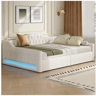 Odikalo Schlafsofa Tagesbett Schlafcouch Daybed Daybett Stauraum 90/140x200 Grau Beige beige 213.5 cm x 69 cm x 146.5 cm