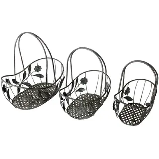 Lex Deko-Korb-Set Blumenkorb Dekokorb Obstkorb Gitterkorb Garten 3tlg. Antik grau : Grau
